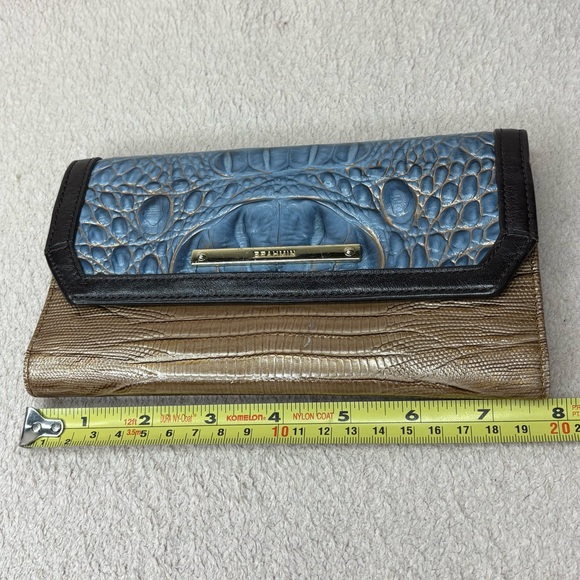 Brahmin Embossed Leather Women's Clutch Wallet Checkbook Blue & Brown Designer - Picture 10 of 12